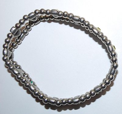 Pretty Yellow Green Round Stones Elastic BRACELET (2¼" Opening) with Silver Tone Globes & Barrels Accent CHAIN