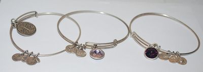 Collection of 3 Marked "Alex & Ani ©" BRACELETS (2½" Opening) with Assorted Charms and Stones on Silver Tone Settings