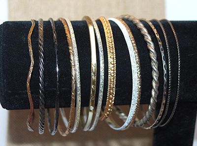 Collection of 14 BANGLE BRACELETS (2½" Opening) in Silver, Gold, Rose Gold, and Brass Tones