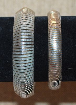 Collection of 2 Silver Tone Elastic SNAKESKIN-STYLE BRACELETS (2-2½" Opening)