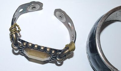 VINTAGE Collection of 2 CUFF BRACELETS - with Large Stone and Metal Accents-Great for a Crafter to Work on