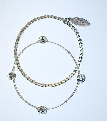 Marked "CARA NY" Silver Tone BRACELET (2½" Opening) and Silver Tone Flexible Soccer Bracelet