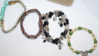 Collection of 4 BRACELETS (-2½"+ Opening) including the British Flag, Green & White Cuff, Etc.