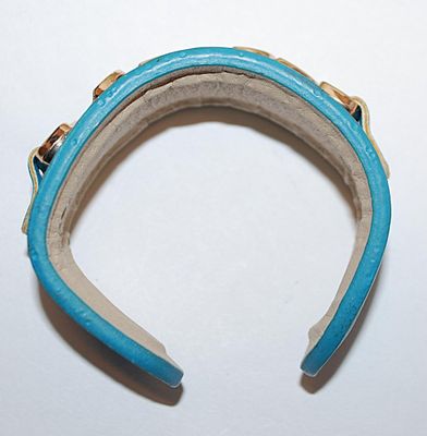 VINTAGE Blue Leather-Style CUFF BRACELET (2¼" Opening) with Silver Tone Chain Links
