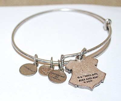 Marked "ALEX & ANI" Metal BRACELET (2½" Opening) with Letter "H" Medal (©2017) and 3 Additional Medals