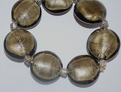 ELASTIC Black & Gold Round "PODS" BRACELET (2½" to 3¾" Opening) with Barrel Spacers