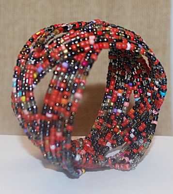 Multi-Color RED, Black & White Cuff BRACELET (2" Opening) with 3 Surrounding Bands