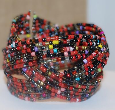 Multi-Color RED, Black & White Cuff BRACELET (2" Opening) with 3 Surrounding Bands
