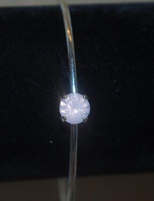 Single Pale PINK Round Beveled Stone BANGLE BRACELET (2½" Opening) with 4 Prongs & Silver Tone Base