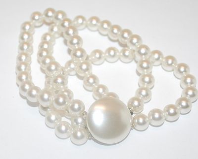 White Faux PEARL BRACELET (3"+ Opening) with Pearl Style "Cap" on the Snap-Open/Close Clasp