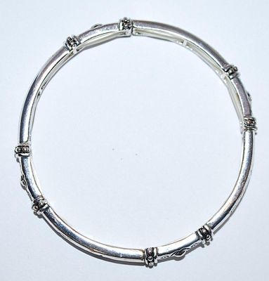 Silver Tone Elastic "FRIENDS" BRACELET (2¼" Opening) - Marked "FRIENDS" ON 4 Segments + Graphic Designs on the...