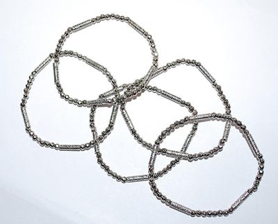 Collection of 5 Elastic IDENTICAL Chain-Style BRACELETS (2" Opening) with Silver Tone Globes & Tubes