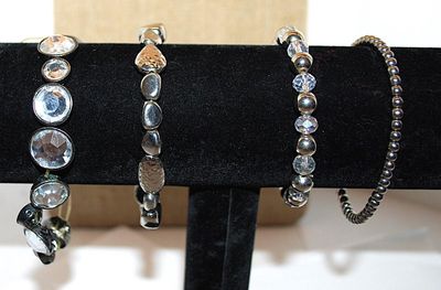 Collection of 4 Elastic "Silver Themed" BRACELETS (2½"+ Opening) with Beveled Round Glass Stones & Pods + Globes