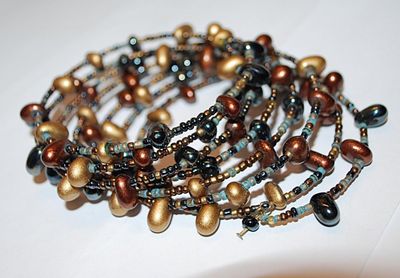 One Piece Wired WRAP-AROUND BRACELET (2¼" Opening) with 7 "Rings" of MOVEABLE Brown, Gold & Black Beads