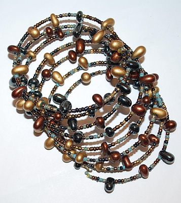 One Piece Wired WRAP-AROUND BRACELET (2¼" Opening) with 7 "Rings" of MOVEABLE Brown, Gold & Black Beads