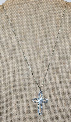 2 Color CROSS with Gold Tone on One Side and Silver Tone on the Other Side on a Silver Colored Chain 16" L