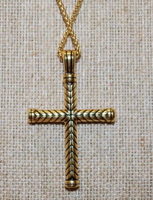 Cremation Ashes Memorial Gold Tone Cross PENDANT (2" x 1¼") and Gold Tone Necklace Chain 24" L
