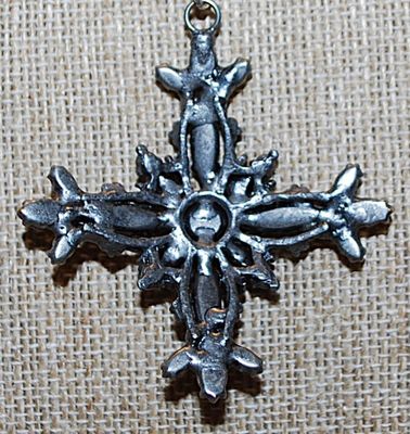 Black MALTESE CROSS NECKLACE PENDANT (2" x 2") with Black Acrylic Segments, Clear Stones & Lobster Clasp and Silver Tone...