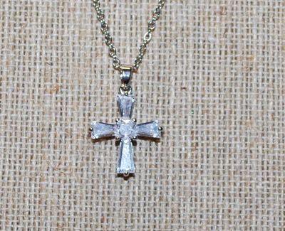 Petite Acrylic Styled Cross PENDANT (¾" x ¾") on a Silver Tone Necklace Chain 17" L
