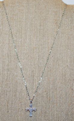 Petite Acrylic Styled Cross PENDANT (¾" x ¾") on a Silver Tone Necklace Chain 17" L