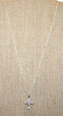 Clear Acrylic Cross PENDANT (¾" x ¾") on a Silver Tone Necklace Chain 18" L