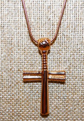 Cremation Ashes Memorial Rose Gold Cross PENDANT (2" x 1") on a Rose Gold Necklace Chain 22" L