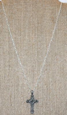 Silver Spheres & Black Twisted Cross PENDANT (1½" x ¾") on an Adjustable Silver Tone Necklace Chain 18-14" L