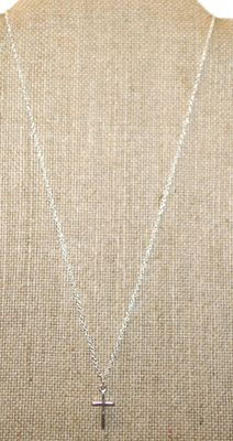 Small No-Stones Silver Colored Cross PENDANT (¾" x ¼") on a Silver Tone Necklace Chain 18" L