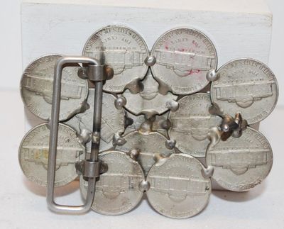 Jefferson Nickels Very Unique Belt Buckle-13 Nickels 3 1/2" x 2 3/4"