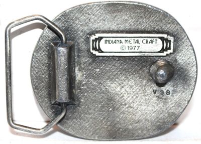 "The Skier V98" Belt Buckle "Indiana Metal Craft Â© 1977" Oval 2" x 2"