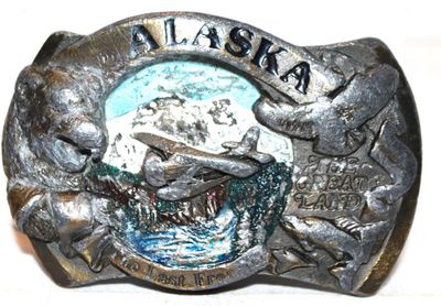 Vintage "1982"© Alaska The Last Frontier SN 1641" Belt Buckle 3" x 2"