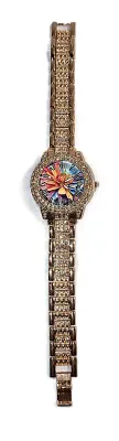 Sale Photo Thumbnail #53: ROSE GOLD Colored VERY JEWELED BAND + DIAL "Yellow & Pink Flower" WATCH with BAND: (Rose Gold Tone, Clear Stones Segments 8") DIAL: (1¼" Yellow Flower, Gold Tone with Jeweled Surround + Round) BATTERY: Button 20 mm  *EXTRA BATTERY INCL.*
ALL ITEMS SHIPPE