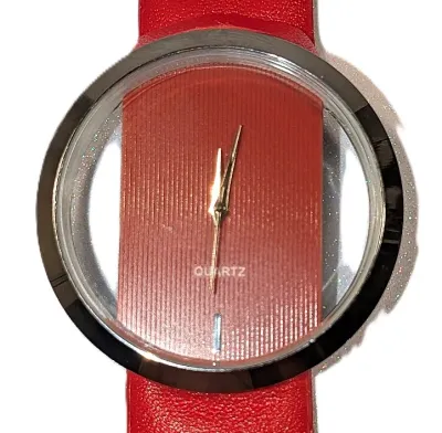 Sale Photo Thumbnail #61: RED "CLEAR DIAL" WATCH with BAND: (Red/Faux Leather 8¾") DIAL: (2"  CLEAR + ROUND) BATTERY: Button 20 mm  *EXTRA BATTERY INCL.*
ALL ITEMS SHIPPED FREE