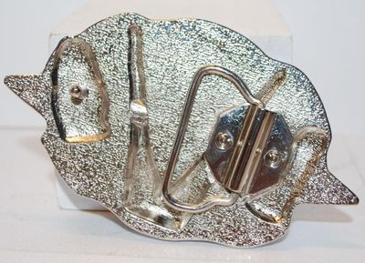 "Almany" Clover Leaf with Skulls & Hats Belt Buckle 4 1/2" x 3"