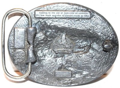 "Tow Truck Towing" Belt Buckle Sishiyou Co. ©1990 Oval 3" x 2½"