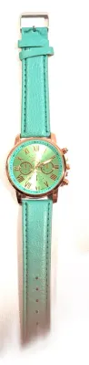 Sale Photo Thumbnail #88: BRIGHT GREEN Double Dials WATCH + Luminescent Hands-BAND: (Green 9" Faux Leather) DIAL: (1½" Green, Round, Rose Gold Edge) BRAND: (Geneva) BATTERY: Button 20 mm  *EXTRA BATTERY INCL.*
ALL ITEMS SHIPPED FREE