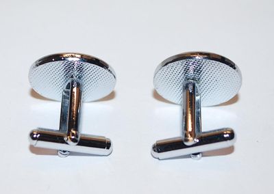 NEW CUFFLINKS SET with Baby Blue Round Stone & Black "Wave" Surround on a Silver Tone Setting