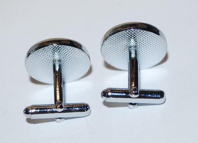 NEW CUFFLINKS SET with All Black Round Circle Center and Silver Surround on a Silver Tone Setting