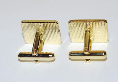 NEW CUFFLINKS SET with Black RECTANGLE Center & Gold Tone Surround on a Gold Tone Setting