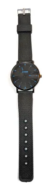 Sale Photo Thumbnail #121: Classic Black WATCH with DIAL (1½", BLUE Minute Lines, Round + Black Frame) BAND: (Black 9½" Rubber) BRAND: (MSCXDK) BATTERY: Button 20 mm  *EXTRA BATTERY INCL.*
ALL ITEMS SHIPPED FREE