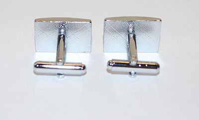 NEW CUFFLINKS SET with All Black RECTANGLE Center on a Silver Tone Setting