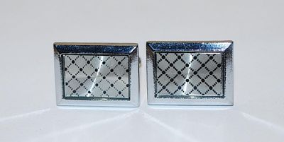 NEW CUFFLINKS SET with Diagonal Line Spots RECTANGLE on a Silver Tone Setting