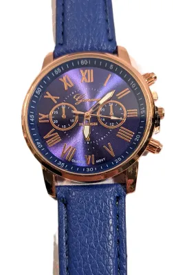 Sale Photo Thumbnail #133: DARK BLUE Double Dials WATCH + Luminescent Hands-BAND: (Dark Blue 9" Faux Leather) DIAL: (1½" Dark Blue, Round, Rose Gold Edge) BRAND: (Geneva) BATTERY: Button 20 mm  *EXTRA BATTERY INCL.*
ALL ITEMS SHIPPED FREE