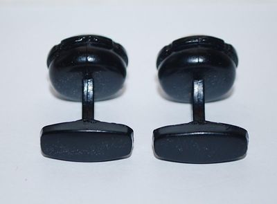 NEW CUFFLINKS SET with a ROUND Shape & Rose Gold-Tone Circle Design on Clear Center & with an All BLACK Tone Setting