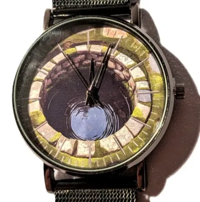 Sale Photo Thumbnail #164: "BLUE BOTTOM OF THE WELL" WATCH with BAND: (Flexible Metal "MESH" BLACK Tone 9") DIAL: (1½"  Well + ROUND) BATTERY: Button 20 mm  *EXTRA BATTERY INCL.*
ALL ITEMS SHIPPED FREE