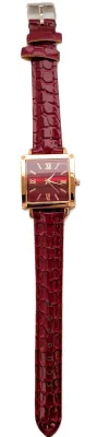 Sale Photo Thumbnail #169: "RED & GOLD COLORED SQUARE" WATCH with BAND: (RED GLOSSY "PATENT LEATHER" STYLE 9") DIAL: (1" Roman Numerals + SQUARE)  BATTERY: Button 20 mm  *EXTRA BATTERY INCL.*
ALL ITEMS SHIPPED FREE