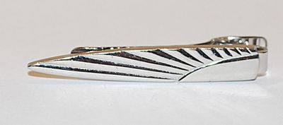 Vintage-Style Silver Tone Striped FIN TIE CLASP (1¾" L)