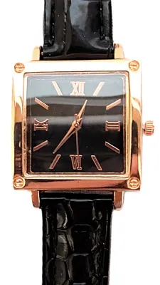 Sale Photo Thumbnail #195: "BLACK & GOLD COLORED SQUARE" WATCH with BAND: (BLACK GLOSSY "PATENT LEATHER" STYLE 9") DIAL: (1" Roman Numerals + SQUARE)  BATTERY: Button 20 mm  *EXTRA BATTERY INCL.*
ALL ITEMS SHIPPED FREE