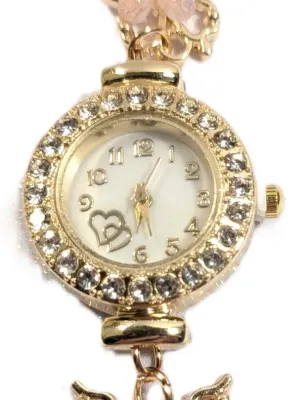Sale Photo Thumbnail #216: Delicate Style Acrylic PINK ACRYLIC BUTTERFLIES BRACELET WATCH with -BAND: (Metal Chain, Gold Tone (2¼" Opening)) DIAL: (½" Jeweled Surround, Gold Color, Round) BATTERY: Button 20 mm  *EXTRA BATTERY INCL.*
ALL ITEMS SHIPPED FREE