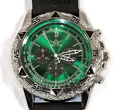 Sale Photo Thumbnail #221: GREEN Triple Dial Inserts WATCH with BAND: (Black/Metal Accents 10") DIAL: (1½", Green + Round) BRAND: (MSCXDK) BATTERY: Button 20 mm  *EXTRA BATTERY INCL.*
ALL ITEMS SHIPPED FREE